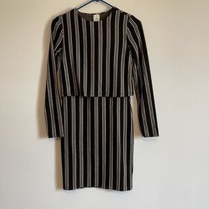 NEW River Island Heritage Striped Dress Small 6* Black Brown Long Sleeve Fitted